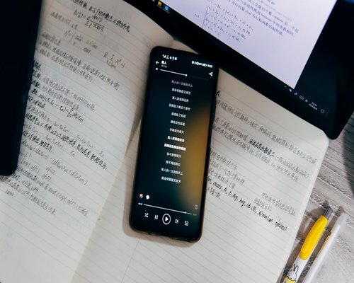 Mobile phone displaying settings next to a notebook